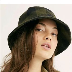 Free People BucketHat Plaid Green Black Adjustable
